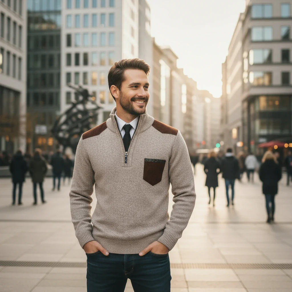 Quarter-Zip Men’s Sweater with Pocket