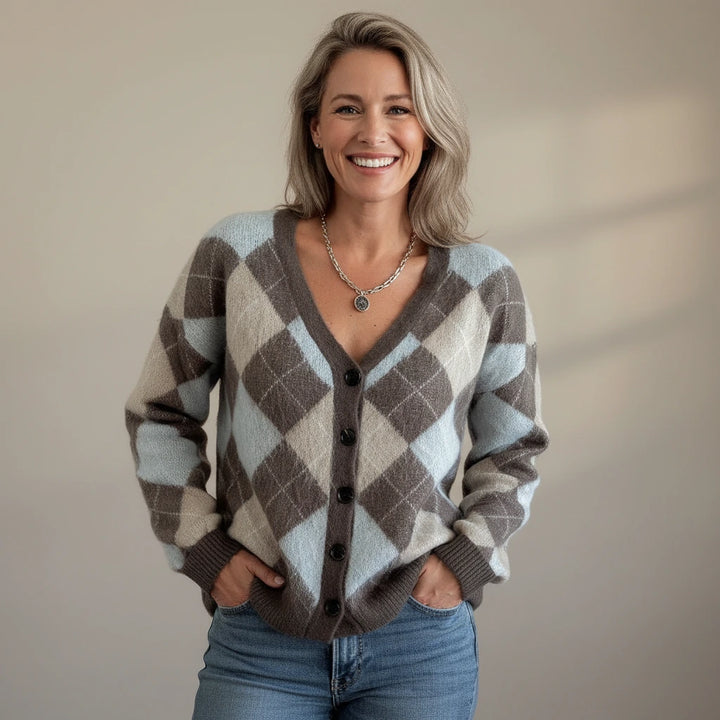 Elora | Soft Argyle Knit Cardigan
