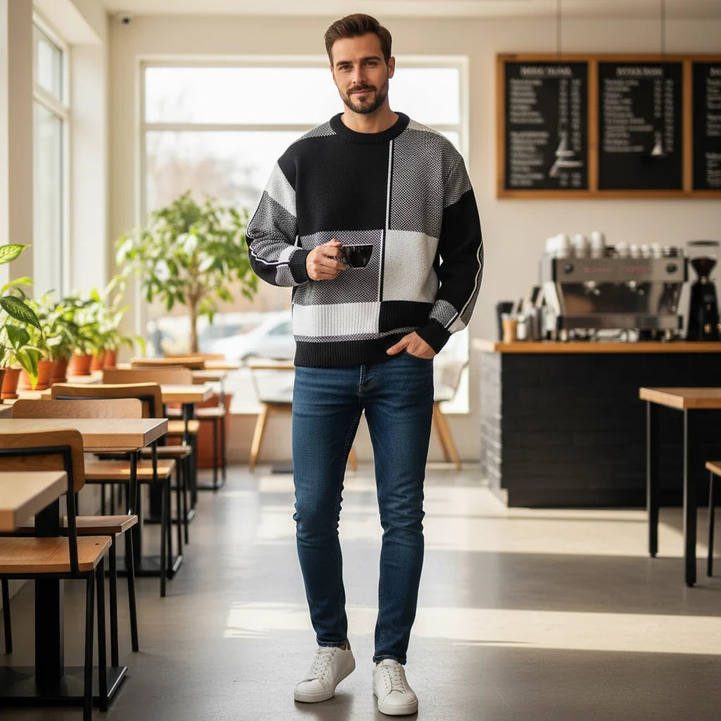 Colorblock Patch Knit Sweater