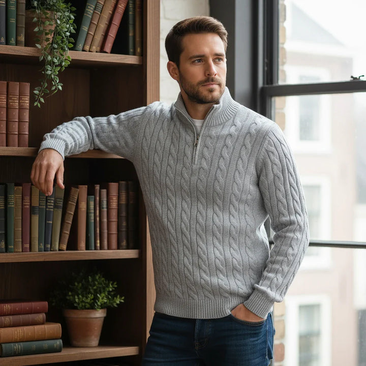 Cable-Knit Half-Zip Sweater
