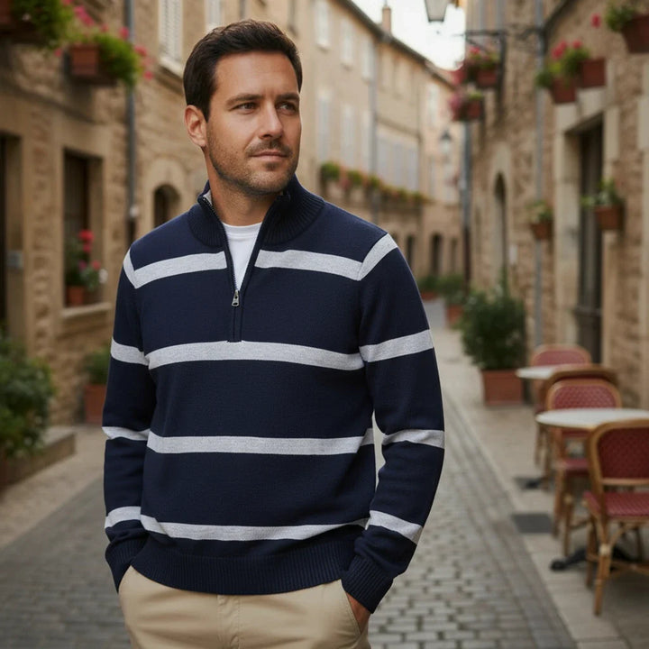 Striped Half-Zip Knit Sweater