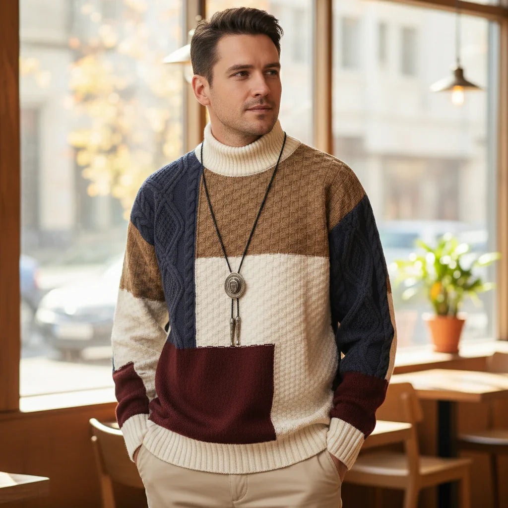 Color-Block Textured Men’s Sweater