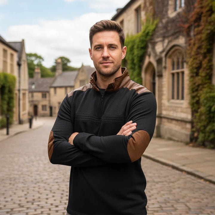 Contrast-Detail Half-Zip Pullover