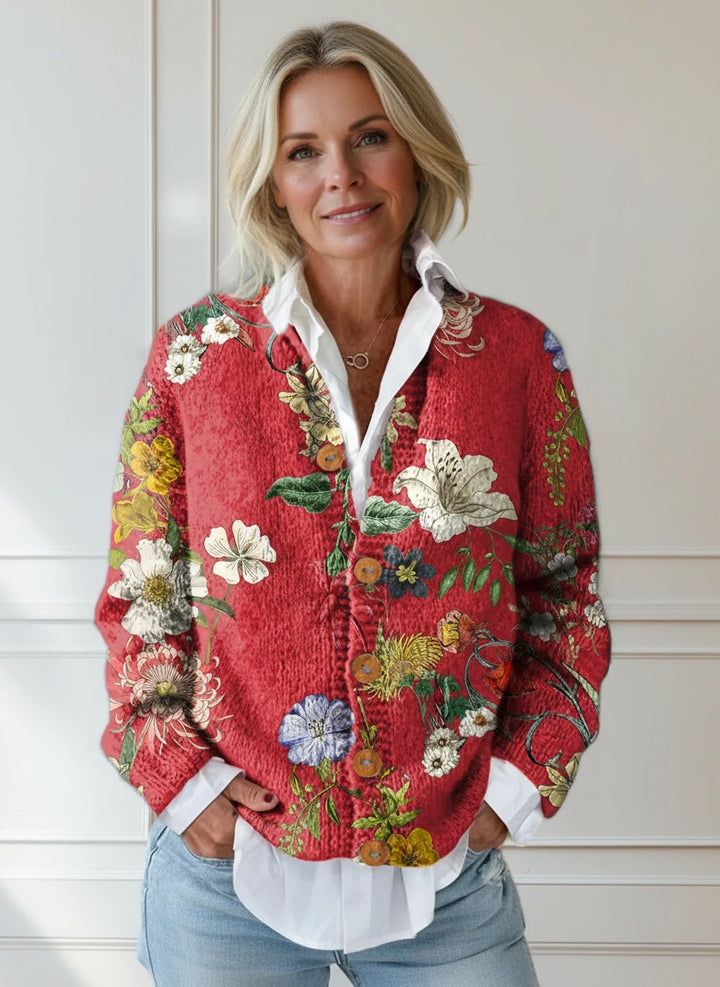 Solenne | Artistic Floral Knit Cardigan
