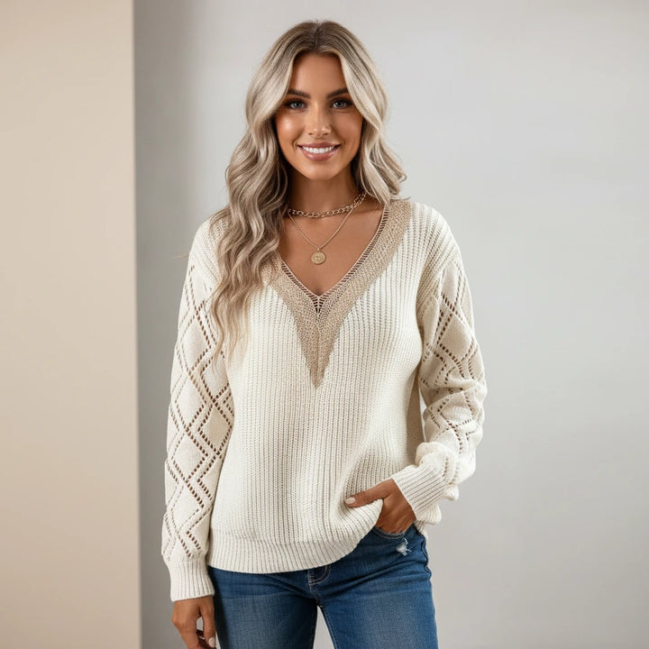 Valencia | Lace-Trim V-Neck Knit Sweater