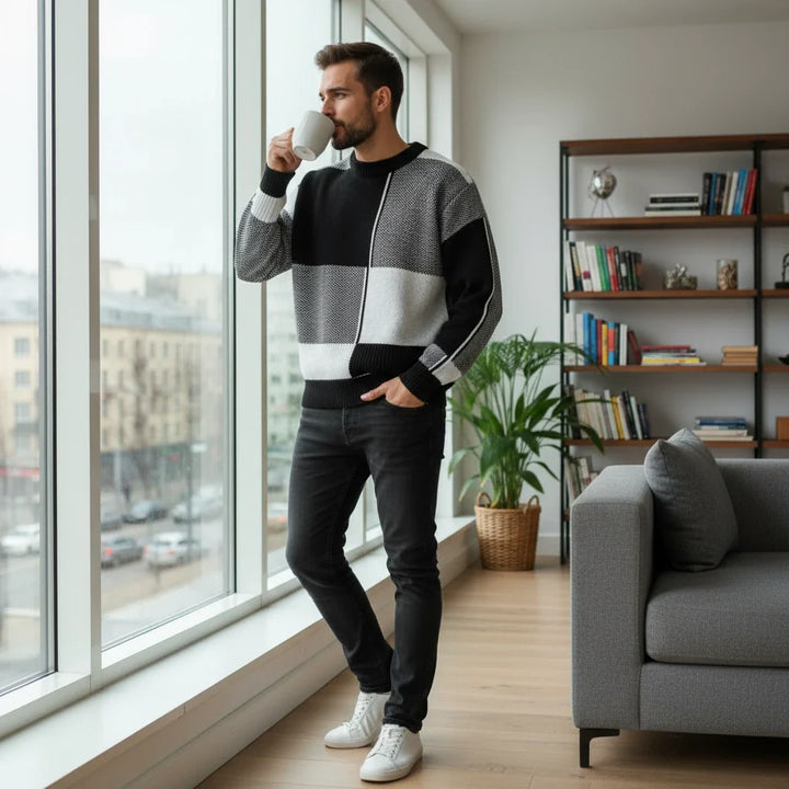 Colorblock Patch Knit Sweater