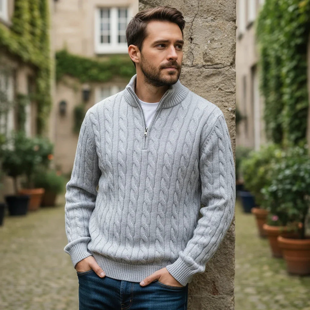 Cable-Knit Half-Zip Sweater