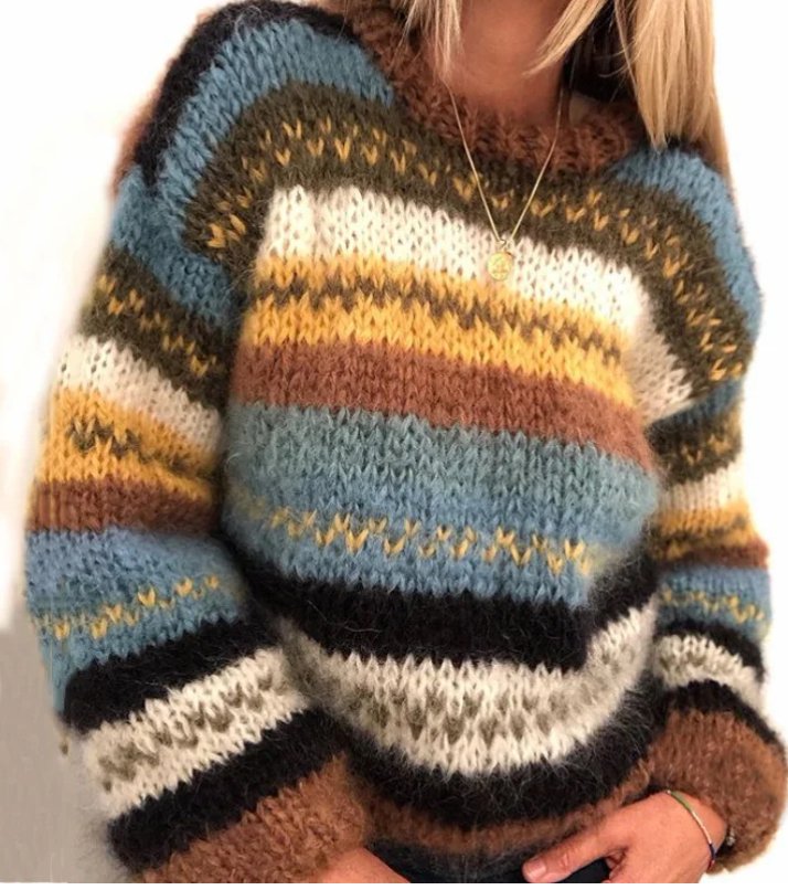 Marvella | Fluffy Striped Knit Sweater