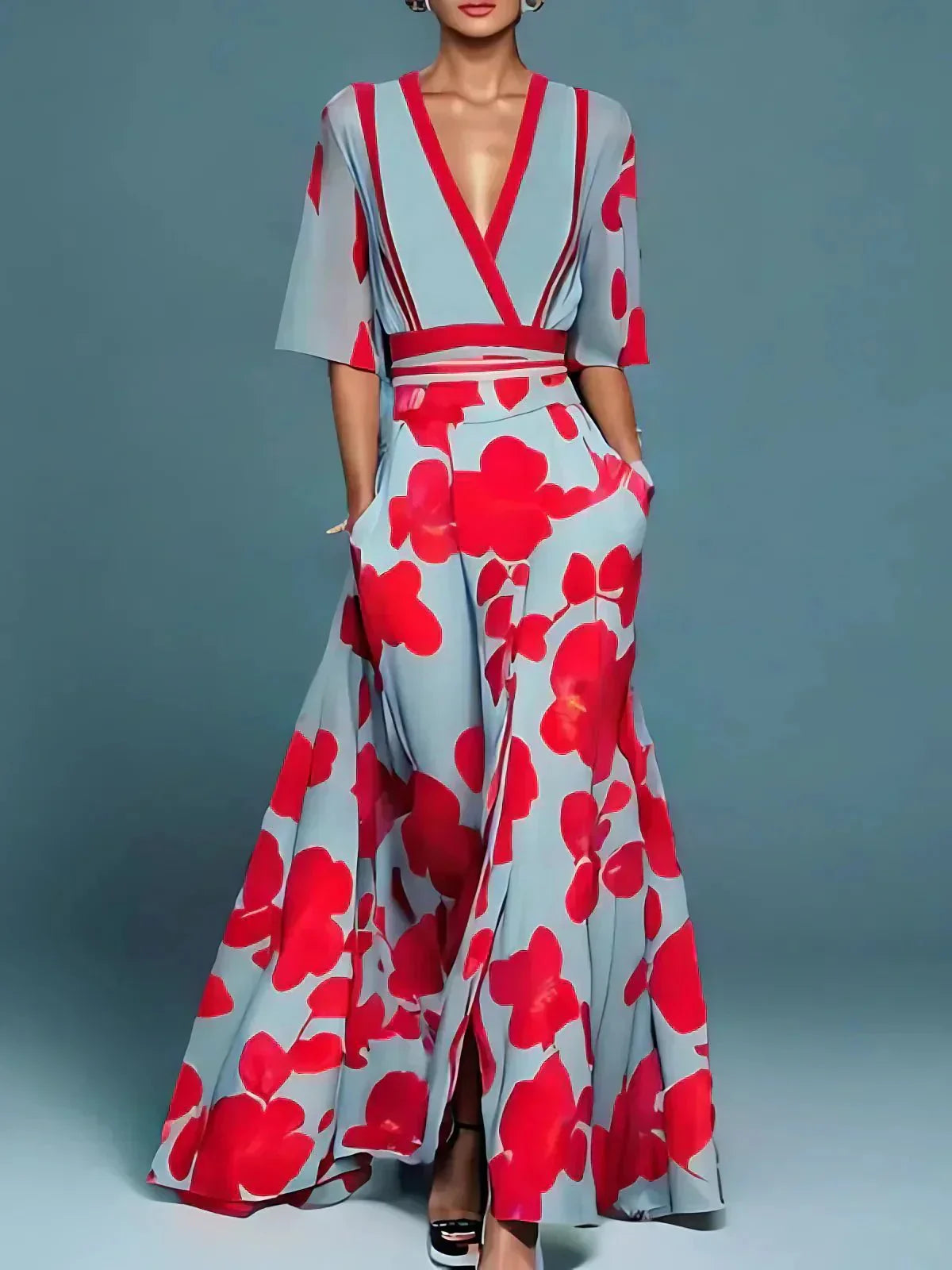 Jade | Elegant Flower Pattern Maxi Dress