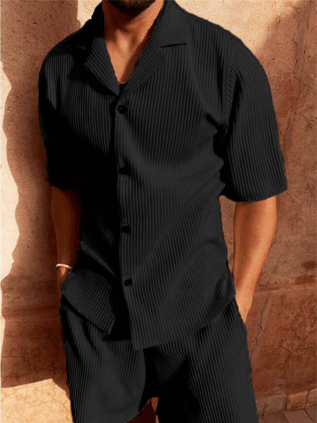 Rowan | Men’s Ribbed Two-Piece Button-Up Resort Set
