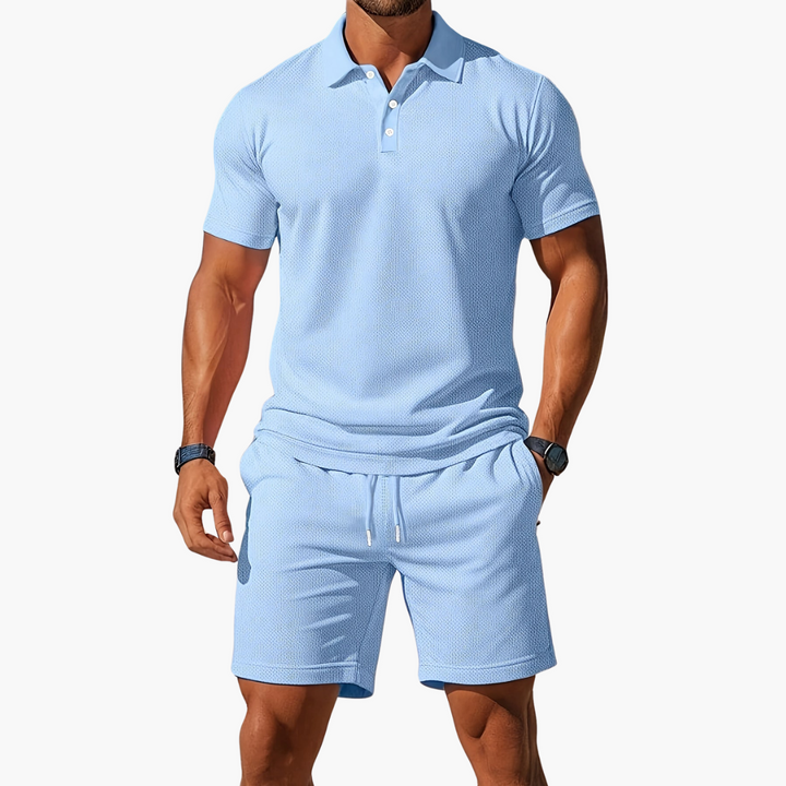 Maverick | Men’s Textured Knit Polo and Shorts Matching Set
