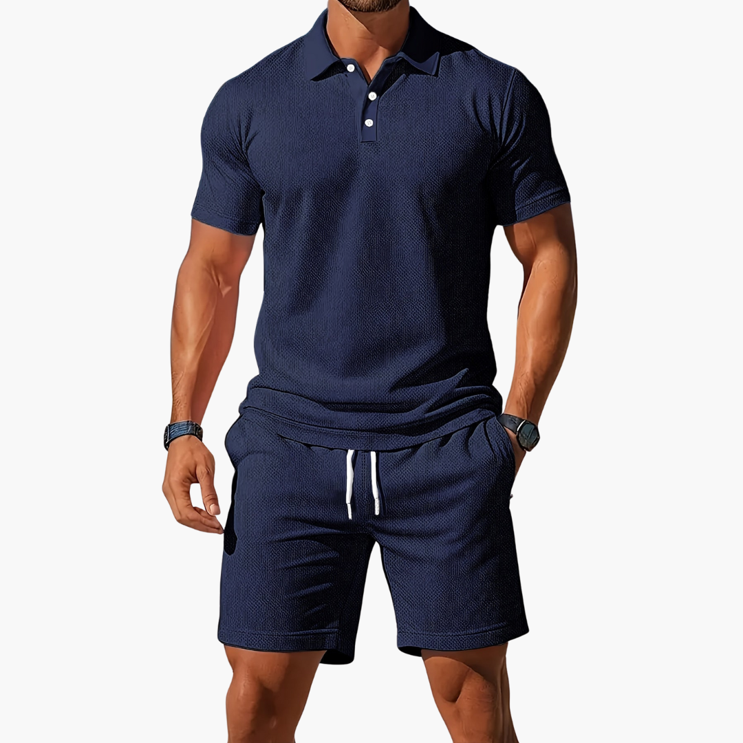 Maverick | Men’s Textured Knit Polo and Shorts Matching Set