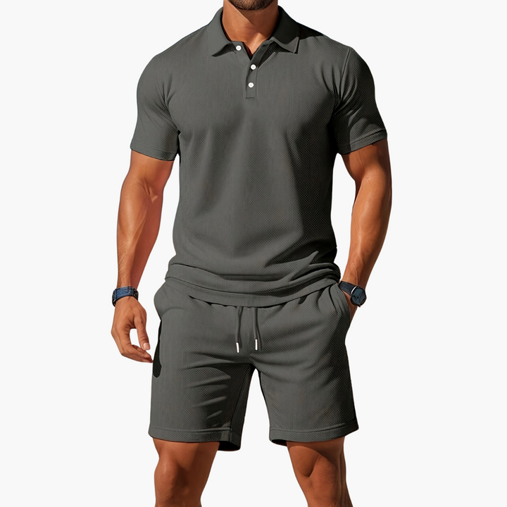 Maverick | Men’s Textured Knit Polo and Shorts Matching Set