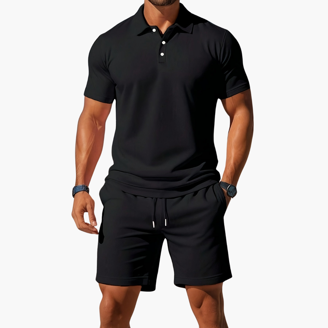 Maverick | Men’s Textured Knit Polo and Shorts Matching Set
