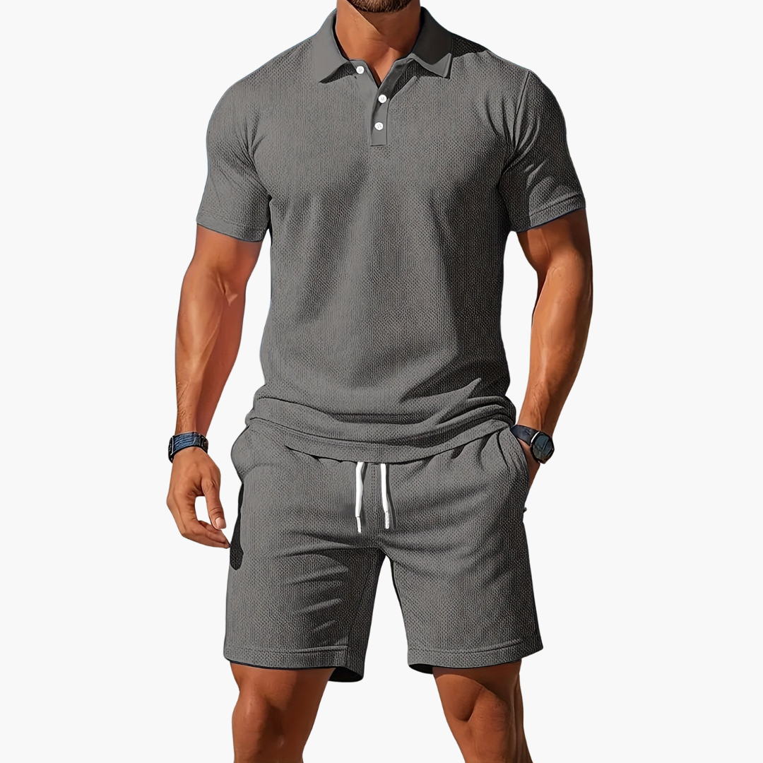 Maverick | Men’s Textured Knit Polo and Shorts Matching Set