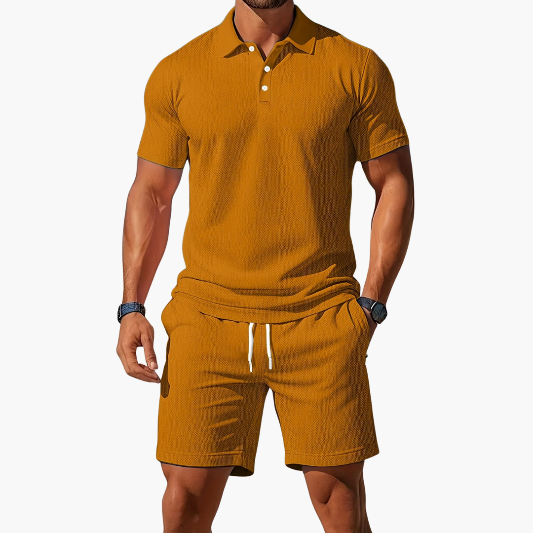 Maverick | Men’s Textured Knit Polo and Shorts Matching Set