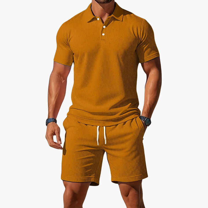Maverick | Men’s Textured Knit Polo and Shorts Matching Set