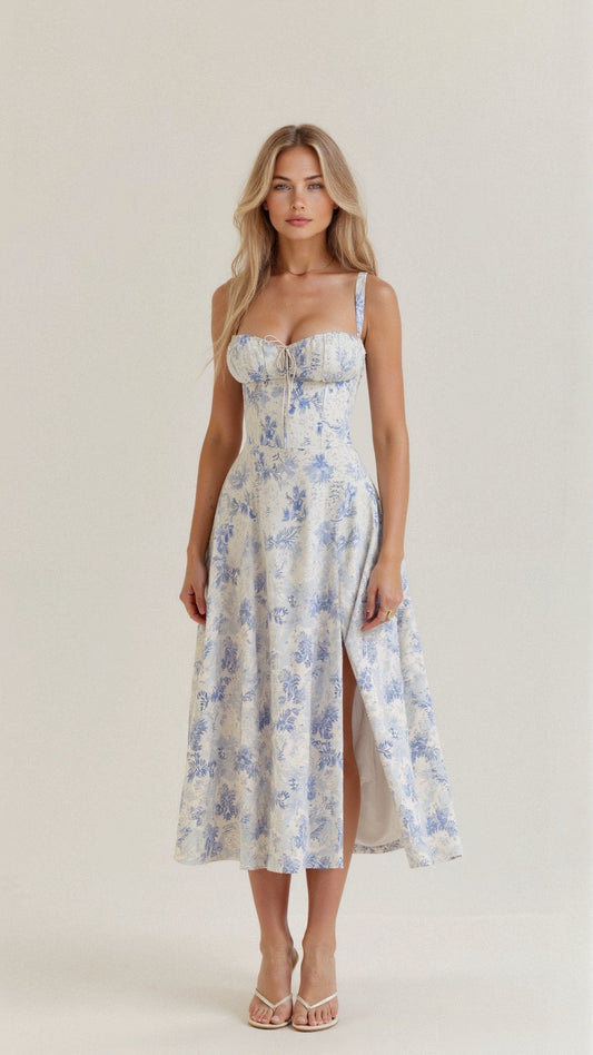 Women's Floral Chic Corset Midi Dress