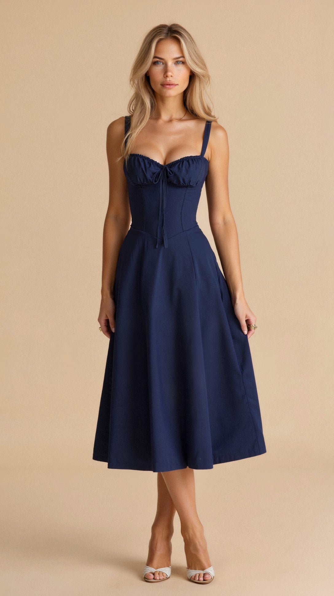 Women's Floral Chic Corset Midi Dress