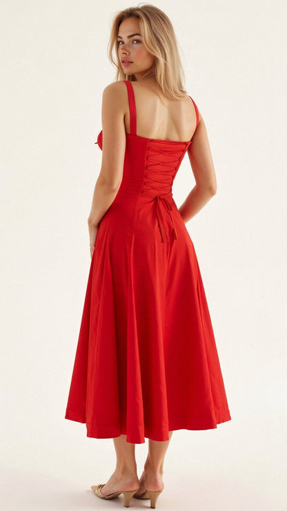 Women's Floral Chic Corset Midi Dress