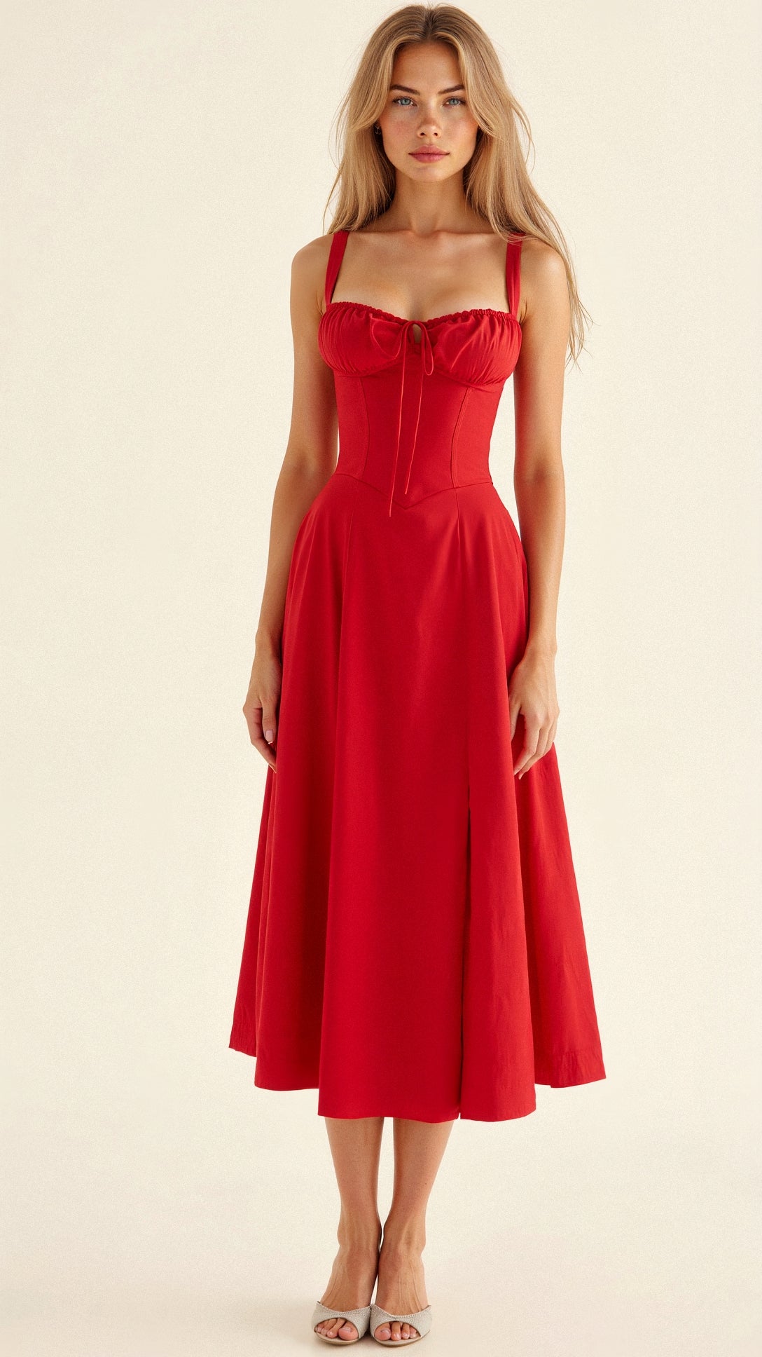 Women's Floral Chic Corset Midi Dress