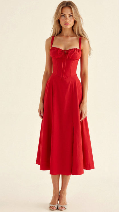 Women's Floral Chic Corset Midi Dress