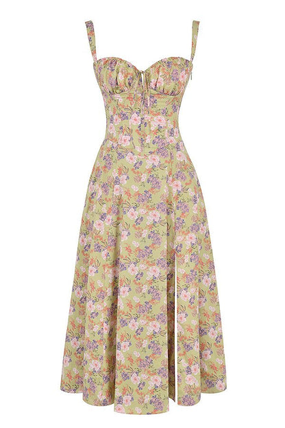 Women's Floral Chic Corset Midi Dress