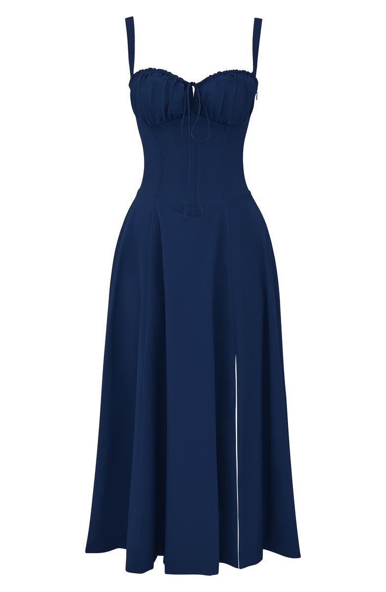 Women's Floral Chic Corset Midi Dress