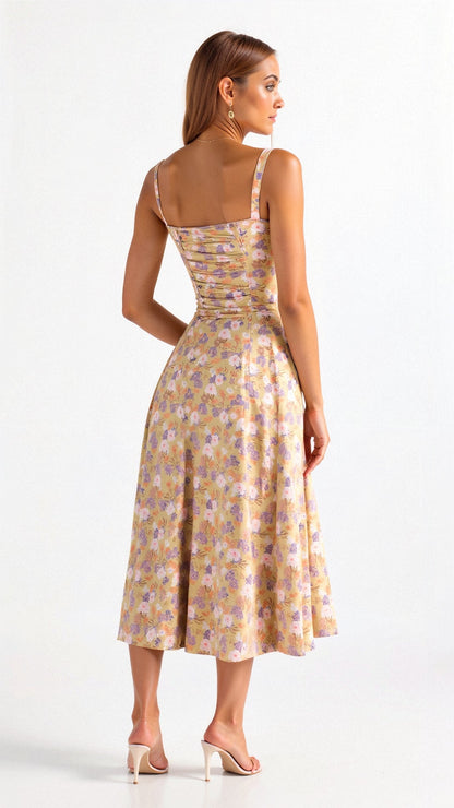 Women's Floral Chic Corset Midi Dress