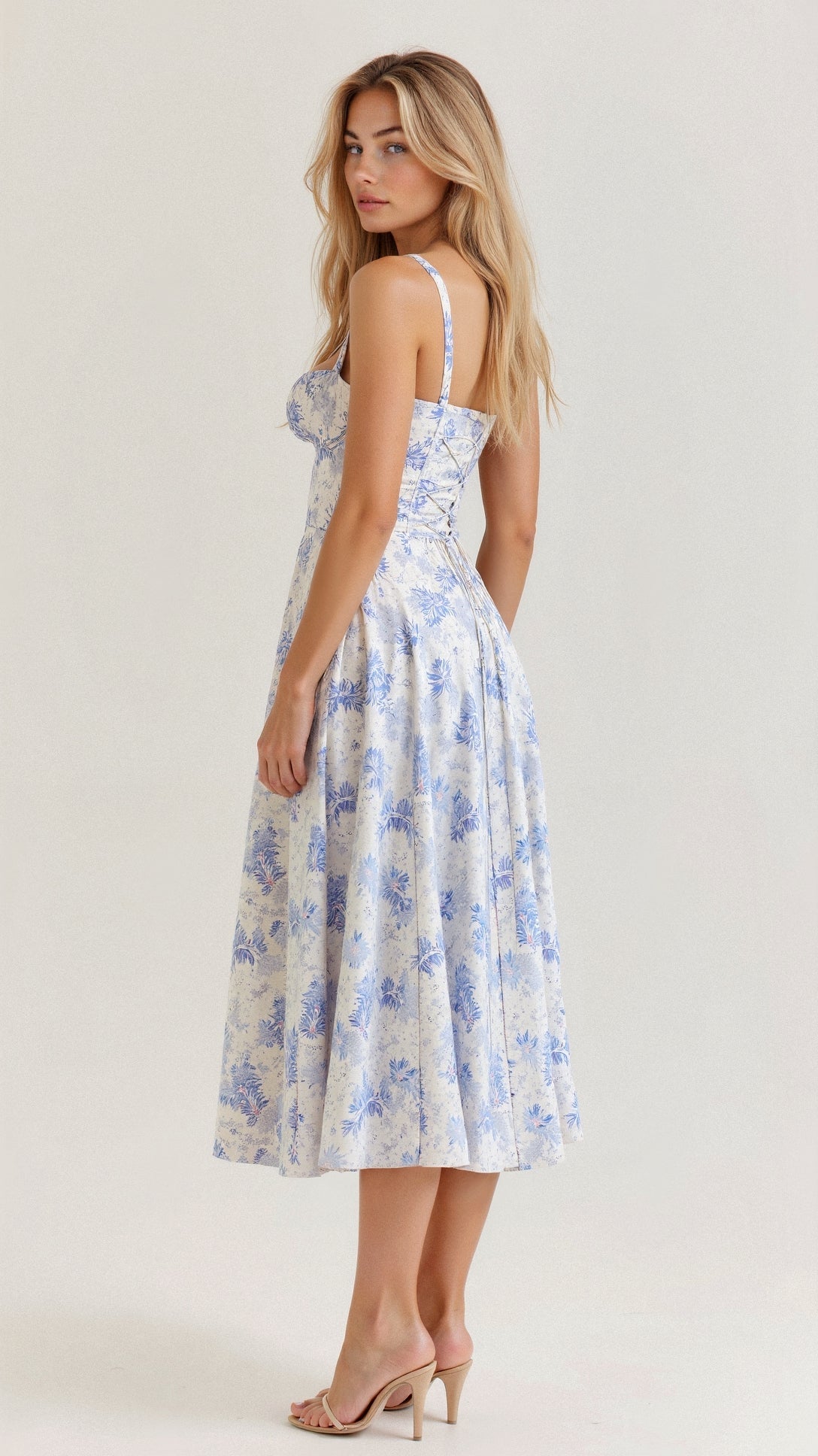 Women's Floral Chic Corset Midi Dress