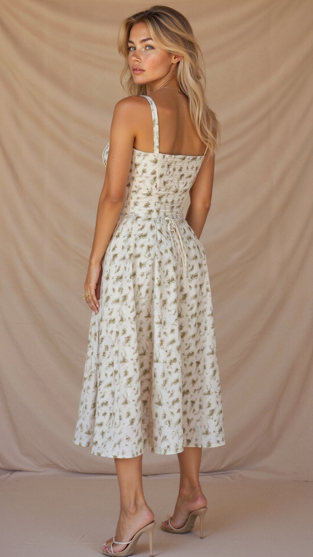 Women's Floral Chic Corset Midi Dress