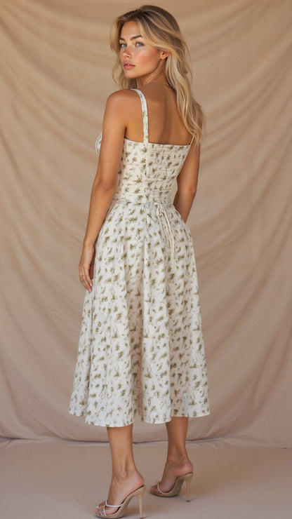 Women's Floral Chic Corset Midi Dress