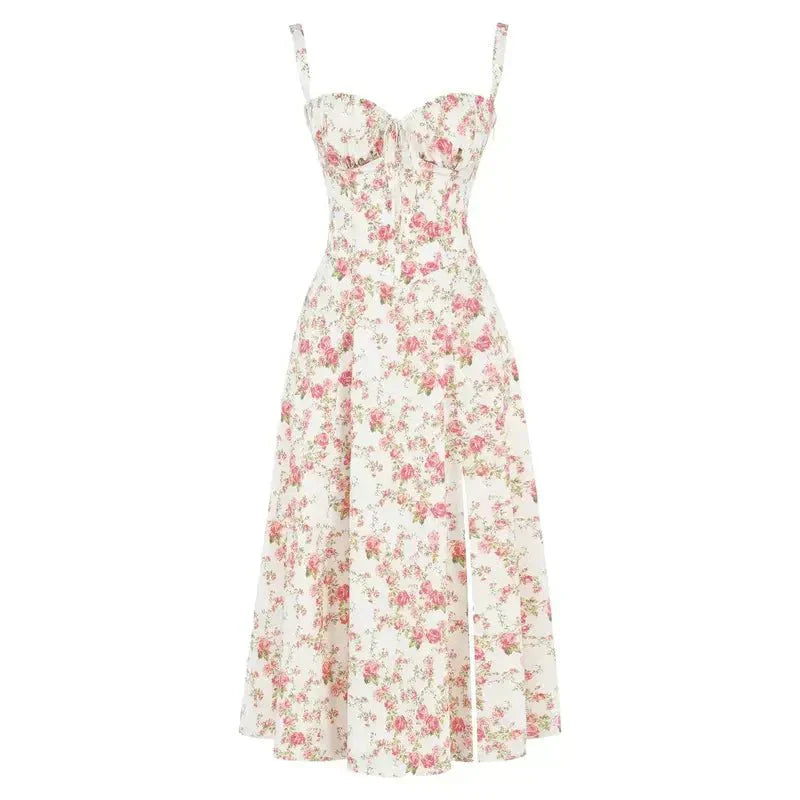 Women's Floral Chic Corset Midi Dress