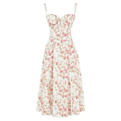 Women's Floral Chic Corset Midi Dress