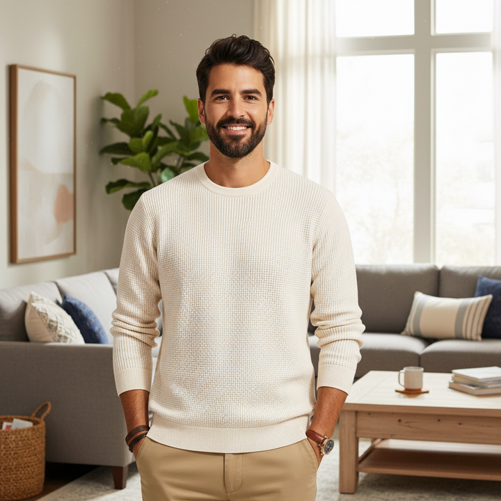 Waffle Knit Crewneck Sweater