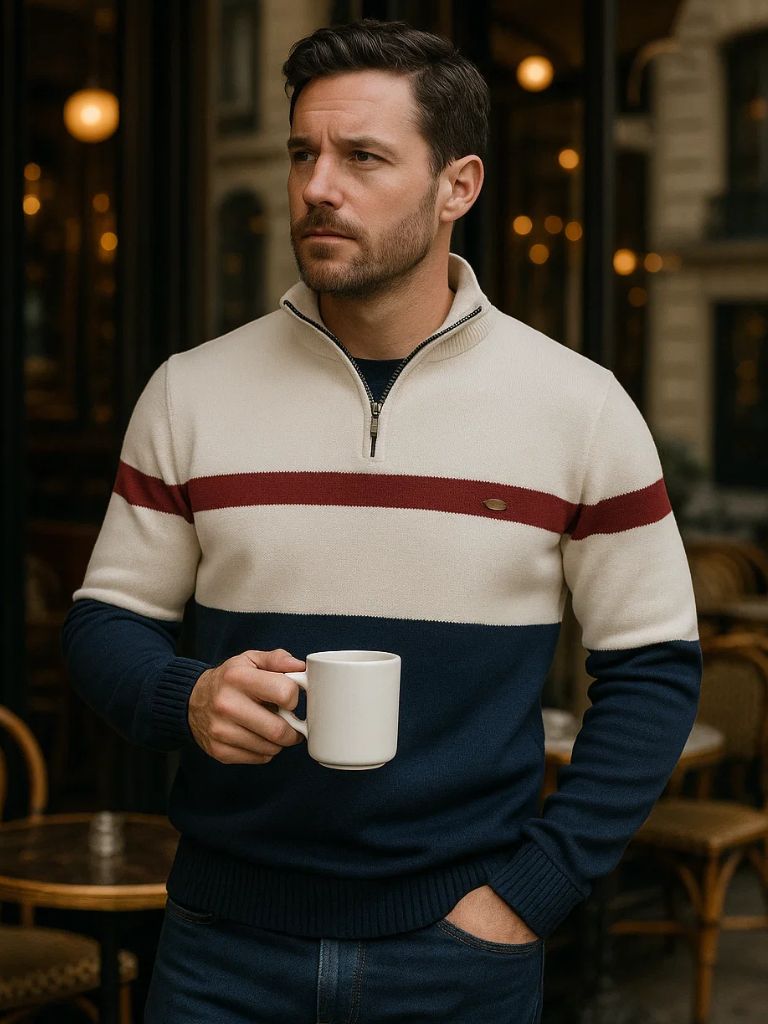 Colorblock Quarter-Zip Sweater