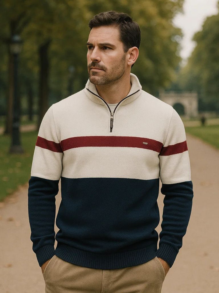 Colorblock Quarter-Zip Sweater