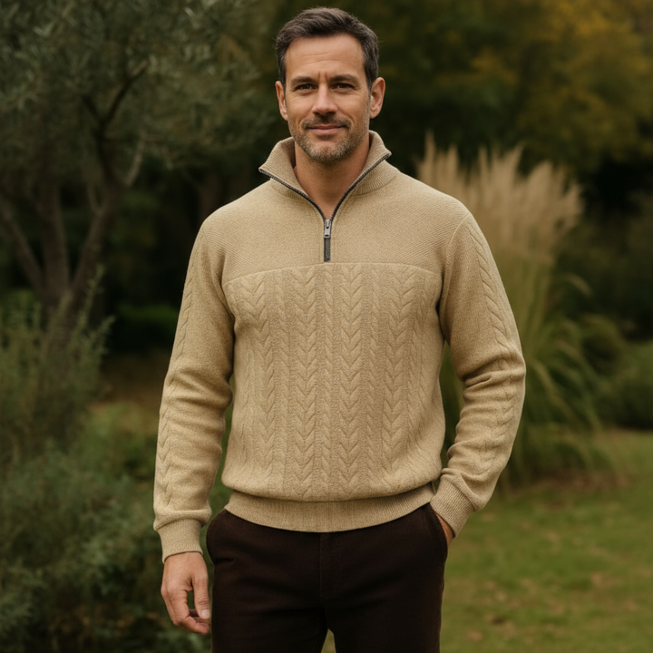 Textured Cable Quarter-Zip Sweater