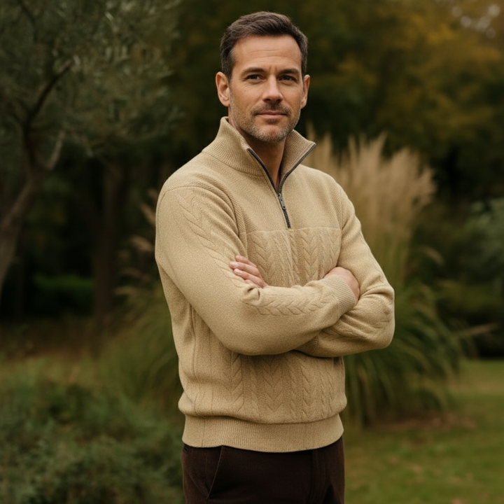 Textured Cable Quarter-Zip Sweater